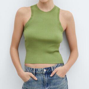 Mango Ribbed Knit Top - Green - Medium